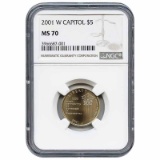 Certified Commemorative $5 Gold 2001-W Capitol MS70 NGC