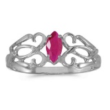 Certified 10k White Gold Marquise Ruby Filagree Ring 0.21 CTW
