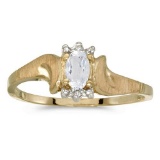 Certified 10k Yellow Gold Oval White Topaz And Diamond Satin Finish Ring 0.24 CTW