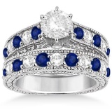Antique Diamond and Sapphire Bridal Ring Set in Platinum (3.67ct)