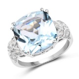 6.97 Carat Genuine Blue Topaz and White Diamond .925 Sterling Silver Ring