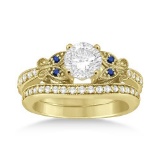 Butterfly Diamond and Blue Sapphire Bridal Set 14k Yellow Gold (1.12ct)