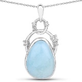 5.94 Carat Genuine Aquamarine and White Topaz .925 Sterling Silver Pendant