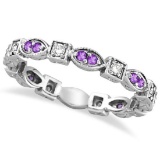 Amethyst and Diamond Eternity Anniversary Ring Band 14k White Gold