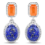 5.22 Carat Genuine Carnelian and Lapis .925 Sterling Silver Earrings