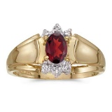 Certified 14k Yellow Gold Oval Garnet And Diamond Ring 0.48 CTW