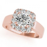 CERTIFIED 18K ROSE GOLD 1.08 CT G-H/VS-SI1 DIAMOND HALO ENGAGEMENT RING