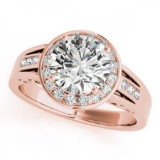 CERTIFIED 18K ROSE GOLD .77 CT G-H/VS-SI1 DIAMOND HALO ENGAGEMENT RING