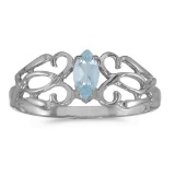 Certified 10k White Gold Marquise Aquamarine Filagree Ring 0.16 CTW