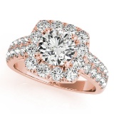 CERTIFIED 18K ROSE GOLD 1.48 CT G-H/VS-SI1 DIAMOND HALO ENGAGEMENT RING