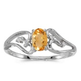 Certified 10k White Gold Oval Citrine And Diamond Ring 0.32 CTW