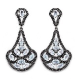 12.19 Carat Genuine Blue Topaz and Black Spinel .925 Sterling Silver Earrings