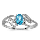 Certified 10k White Gold Oval Blue Topaz And Diamond Ring 0.41 CTW