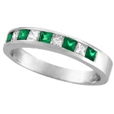 Princess-Cut Diamond and Emerald Ring Band 14k White Gold (0.73ct)