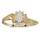 Certified 10k Yellow Gold Oval Opal And Diamond Satin Finish Ring 0.09 CTW