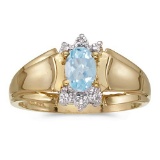 Certified 14k Yellow Gold Oval Aquamarine And Diamond Ring 0.3 CTW