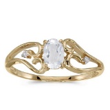 Certified 10k Yellow Gold Oval White Topaz And Diamond Ring 0.49 CTW
