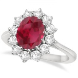 Oval Ruby and Diamond Ring 14k White Gold (3.60ctw)