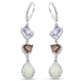 9.56 Carat Genuine Crystal Quartz Smoky Quartz and Prehnite .925 Sterling Silver Earrings