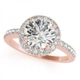 CERTIFIED 18K ROSE GOLD .85 CT G-H/VS-SI1 DIAMOND HALO ENGAGEMENT RING