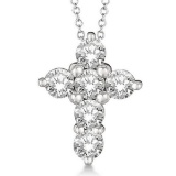 Prong Set Round Diamond Cross Pendant Necklace 14k White Gold (1.50ct)