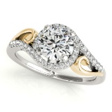 CERTIFIED TWO TONE GOLD 1.00 CT G-H/VS-SI1 DIAMOND HALO ENGAGEMENT RING