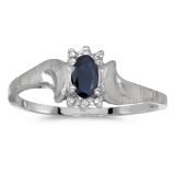 Certified 10k White Gold Oval Sapphire And Diamond Satin Finish Ring 0.26 CTW