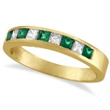 Princess-Cut Diamond and Emerald Ring Band 14k Yellow Gold (0.73ct)