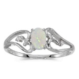 Certified 10k White Gold Oval Opal And Diamond Ring 0.2 CTW