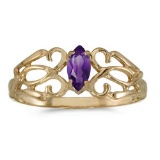 Certified 10k Yellow Gold Marquise Amethyst Filagree Ring 0.19 CTW