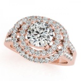 CERTIFIED 18K ROSE GOLD 1.55 CT G-H/VS-SI1 DIAMOND HALO ENGAGEMENT RING