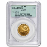 Certified Commemorative $5 Gold 1992-W Columbus MS70 PCGS