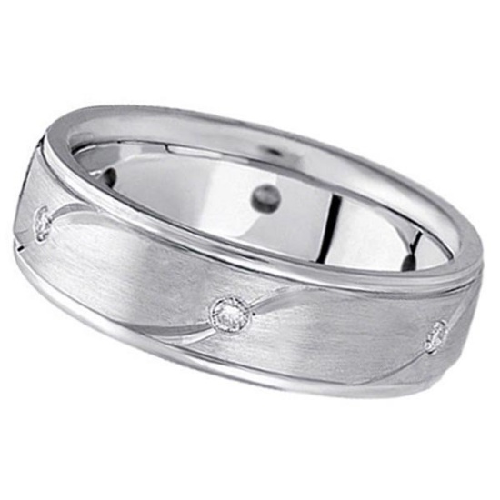 Mens Burnished Diamond Wedding Ring in Palladium (0.18 ctw)