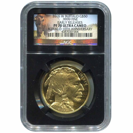 Certified Proof Buffalo Gold Coin 2016-W PF70 Ultra Cameo NGC Early Releases Black Core