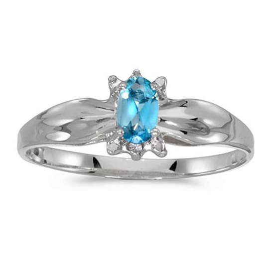Certified 14k White Gold Oval Blue Topaz And Diamond Ring 0.2 CTW
