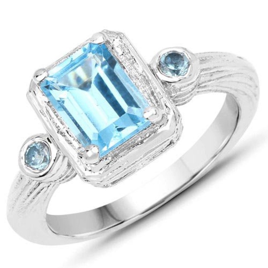 2.11 Carat Genuine Swiss Blue Topaz .925 Sterling Silver Ring