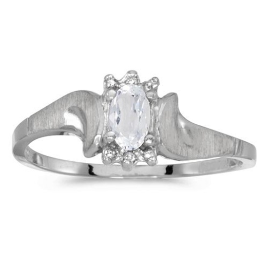 Certified 10k White Gold Oval White Topaz And Diamond Satin Finish Ring 0.24 CTW