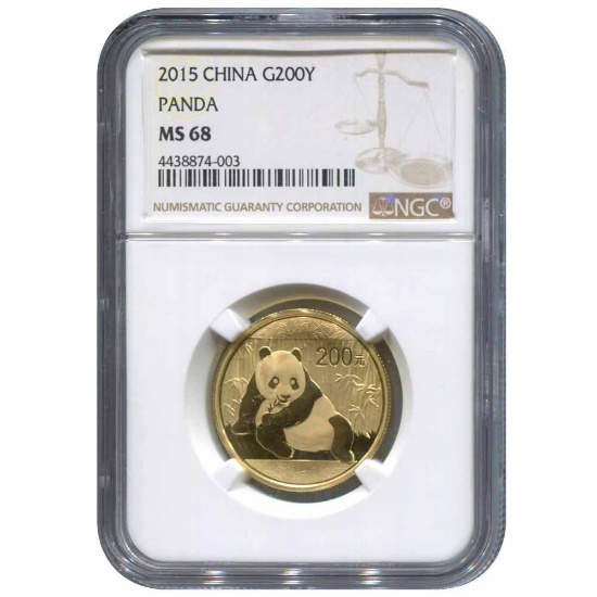 Certified Half Ounce Chinese Gold Panda 2015 200 Yuan MS68 NGC