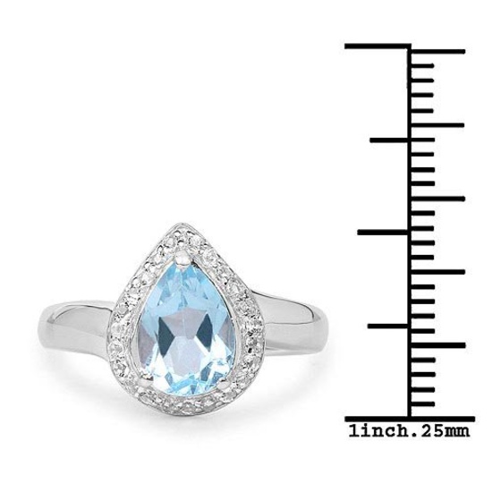 2.25 Carat Genuine Blue Topaz and White Topaz .925 Sterling Silver Ring