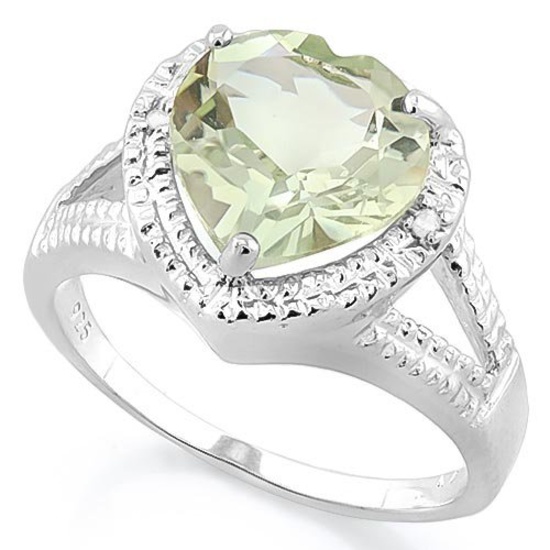 2 4/5 CARAT GREEN AMETHYST & DIAMOND 925 STERLING SILVER RING