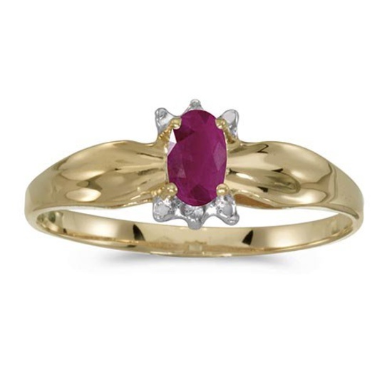 Certified 14k Yellow Gold Oval Ruby And Diamond Ring 0.19 CTW