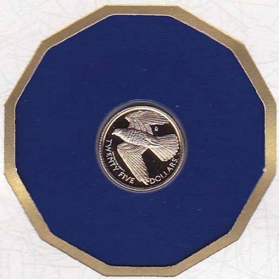 British Virgin Island $25 Gold PF 1983 Merlin Hawk