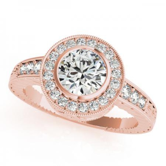 CERTIFIED 18K ROSE GOLD 1.42 CT G-H/VS-SI1 DIAMOND HALO ENGAGEMENT RING