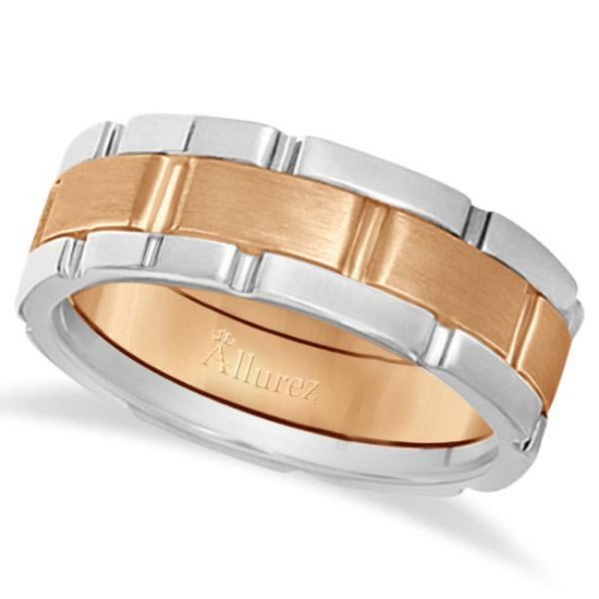 Comfort-Fit Two-Tone Wedding Band in 14k White and Rose Gold (8.5mm)