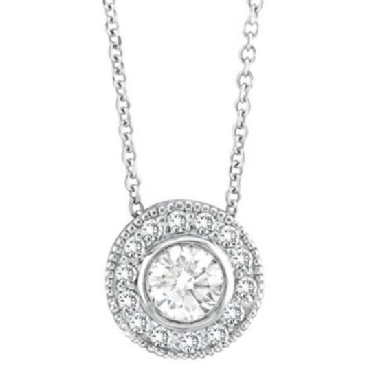 Halo Diamond Circle Pendant Necklace 14K White Gold (0.70ctw)