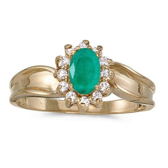 Certified 14k Yellow Gold Oval Emerald And Diamond Ring 0.45 CTW