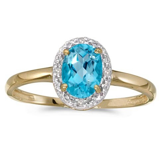 Certified 14k Yellow Gold Oval Blue Topaz And Diamond Ring 0.68 CTW