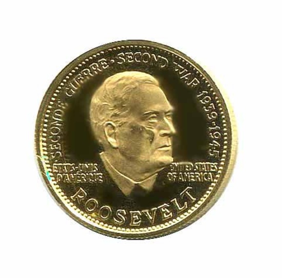 WWII Commemorative Proof Gold Medal 7g. 1958 Roosevelt