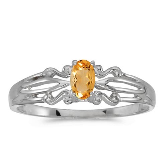 Certified 14k White Gold Oval Citrine Ring 0.15 CTW