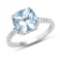 3.98 Carat Genuine Blue Topaz and White Topaz .925 Sterling Silver Ring